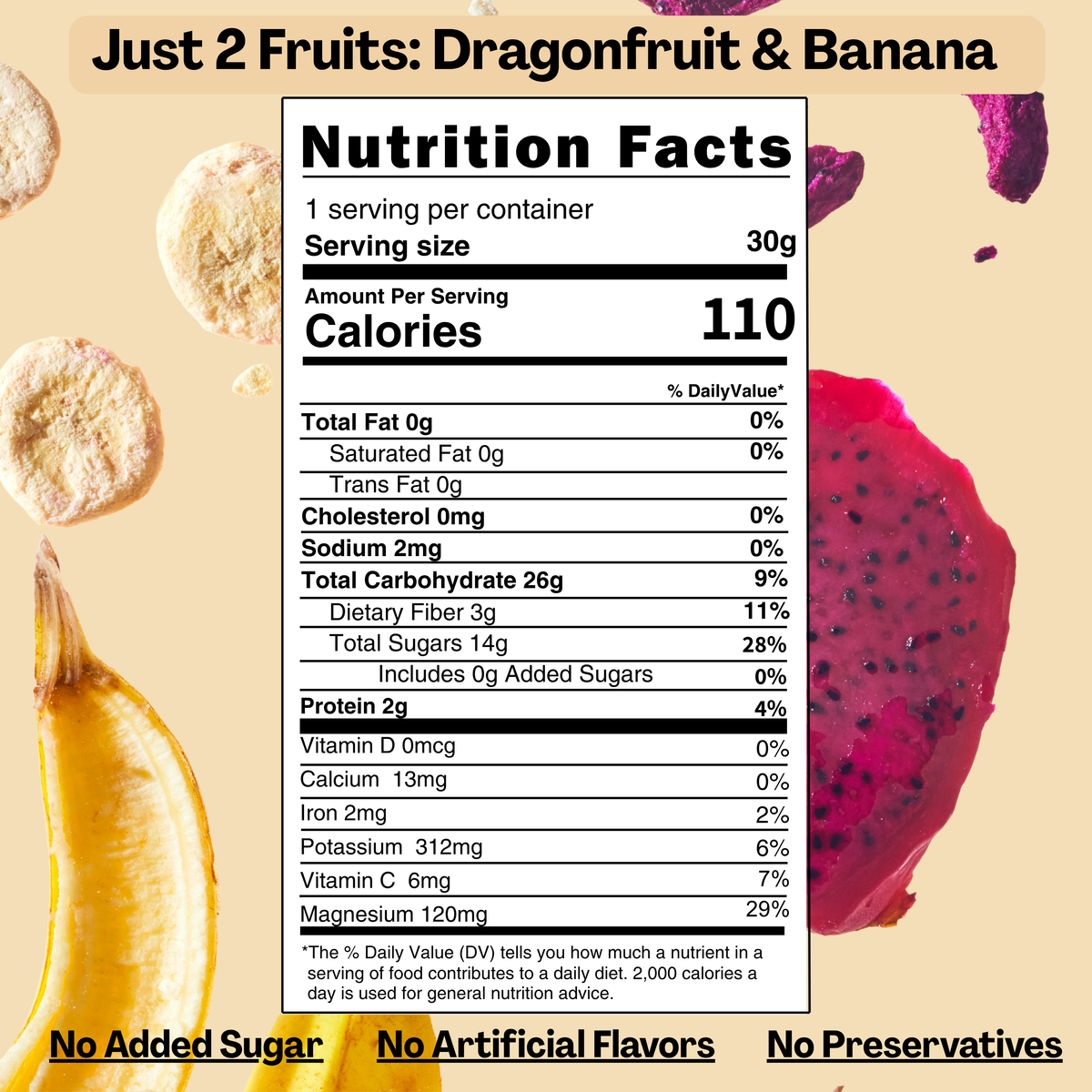 Dragonfruit Banana - nutrition facts label